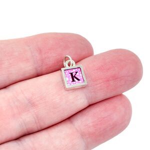 Estate Sterling Silver 925 Pink Reversible Initial "K" Charm Pendant